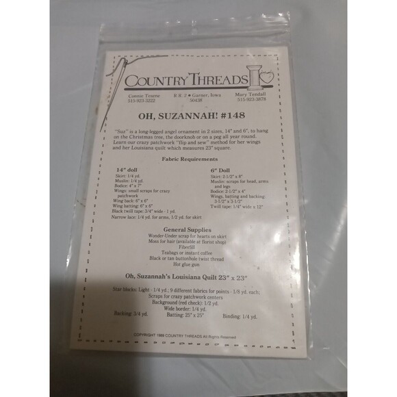 OH, SUZANNAH! Louisiana Quilt & Angel Ornament ~ Country Threads Pattern #148 - Picture 2 of 2